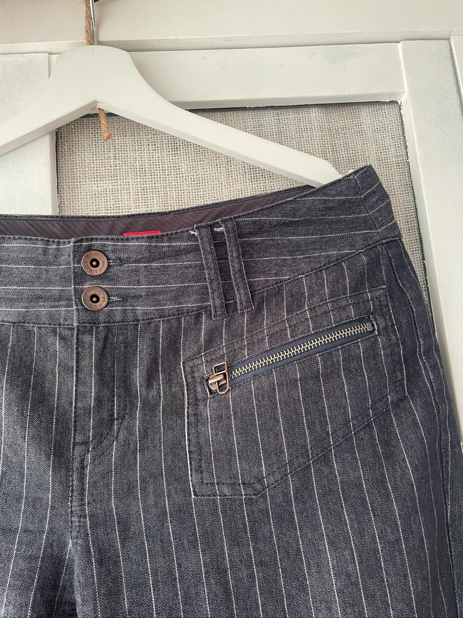 Vintage Gestreepte Donkere Denim Capri Broeken Y2K Urbane Vibes – photo 3